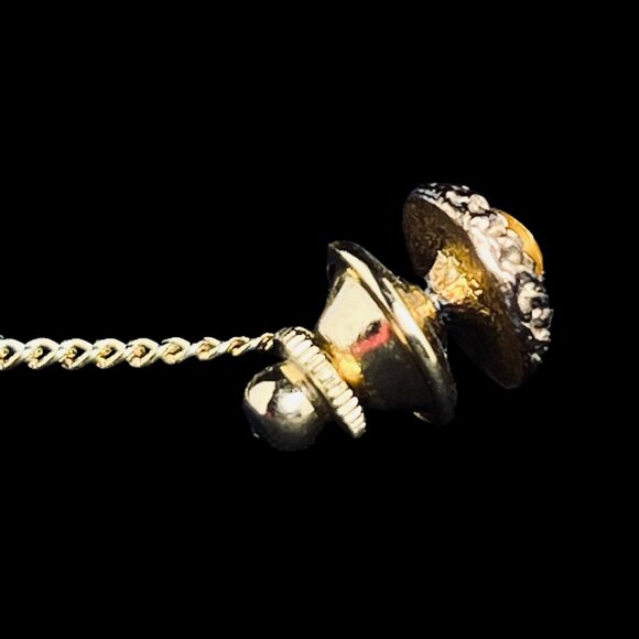 Vintage Oval Gold Tone With Orange Cabochon Cufflinks And Tie Tack Set (5337) - Picture 8 of 8